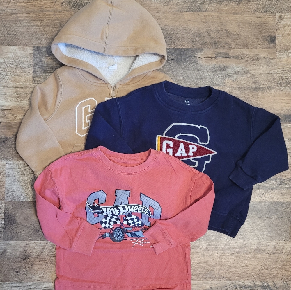 GAP Kids 3T Bundle Sherpa Hoodie Vintage Crewneck Hotwheels Long Sleeve Shirt